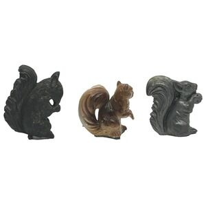 Vtg Lot of 3 Squirrels Figurines  Solid Pewter- Cast Metal and Plastic 2 3/4" t